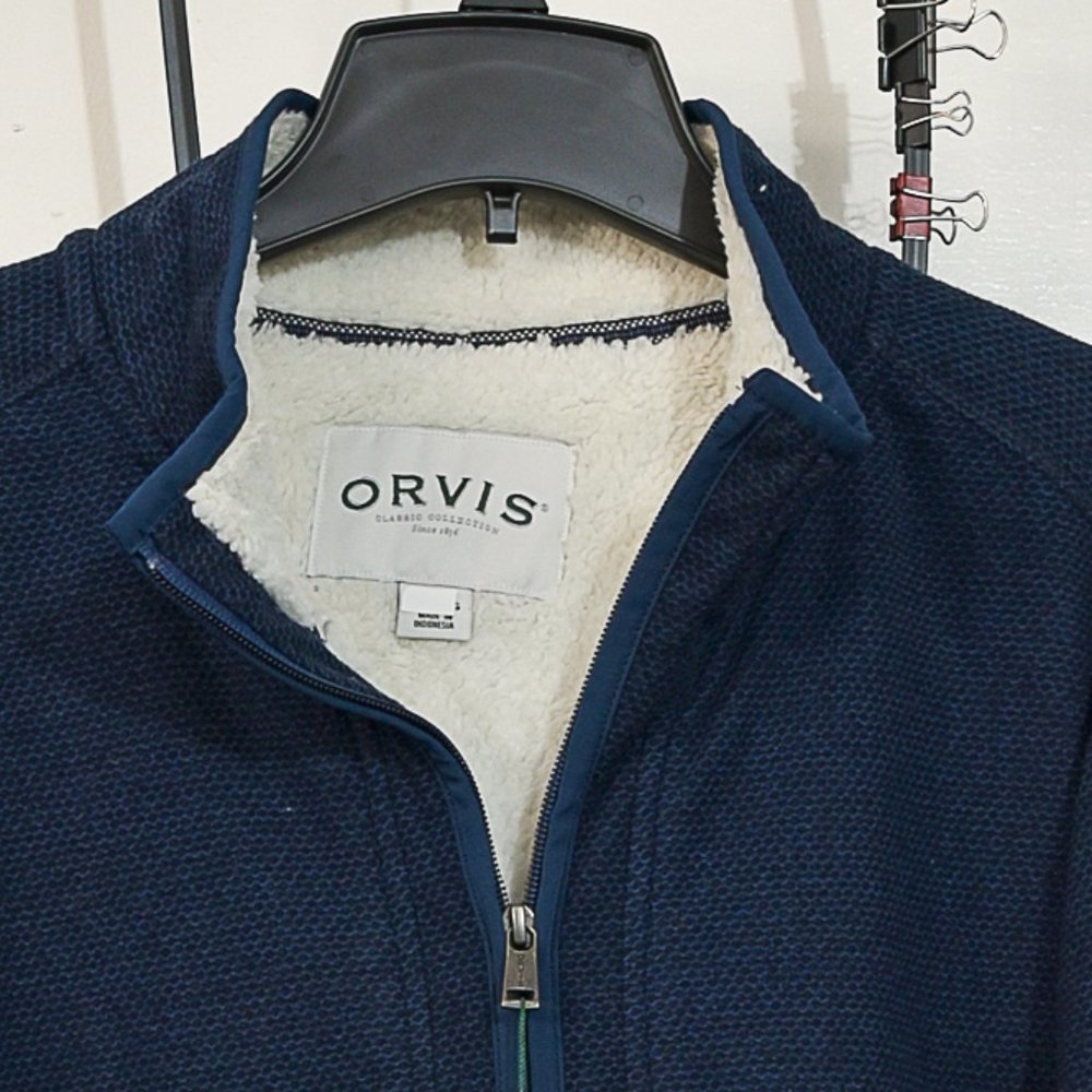 Orvis Men Fleece Lined 1/4‎ Zip Pullover BLUE
